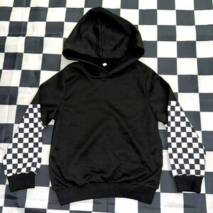 Boys Checkerboard Sleeve Black Sweatshirt Hoodie 5T